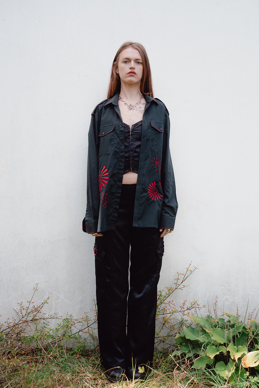 Black and Red Embroidered Shirt