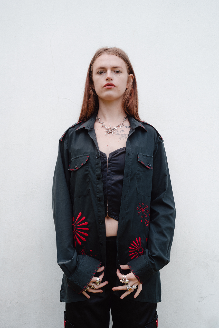 Black and Red Embroidered Shirt