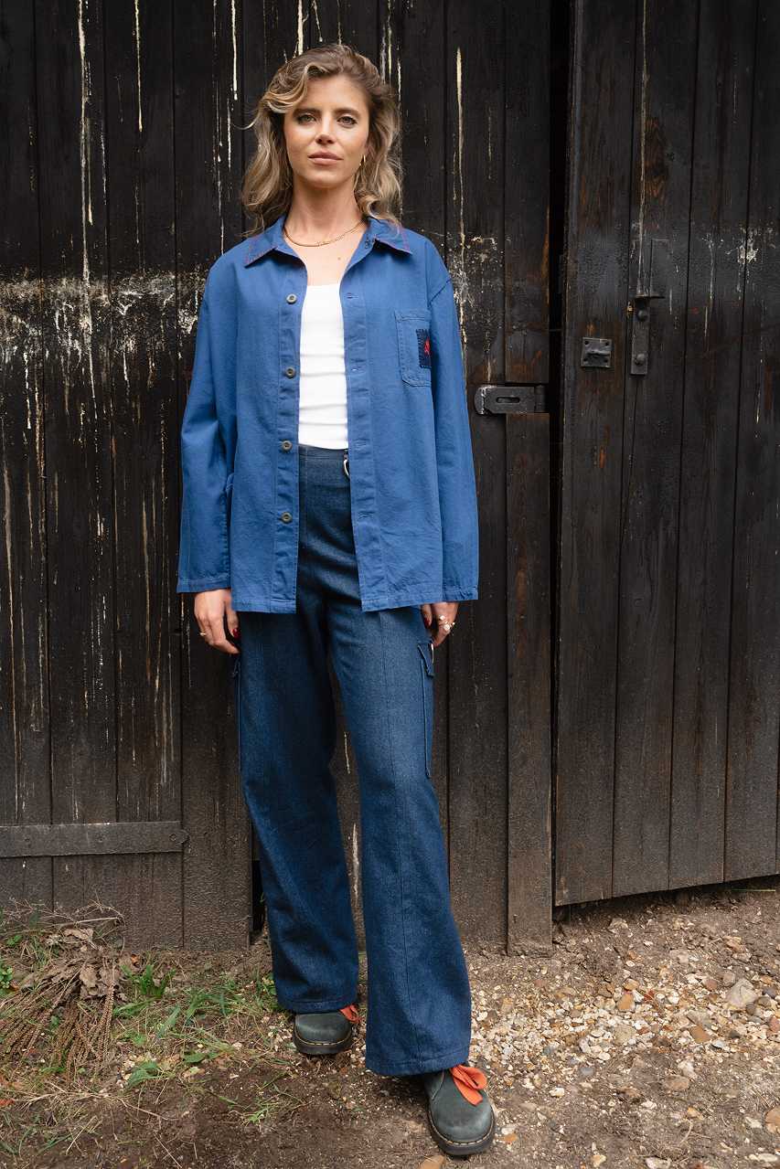 Blue Embroidered Snake Shacket