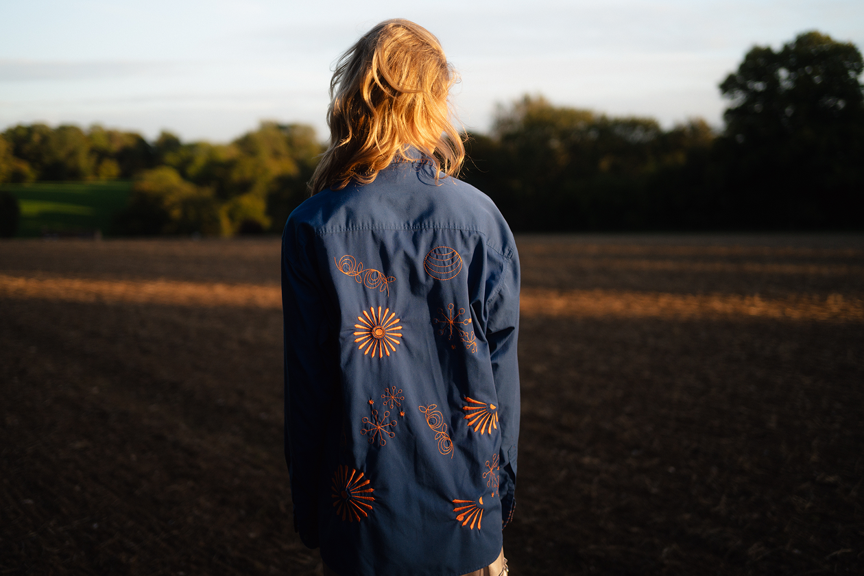 Blue and Orange Embroidered Shirt