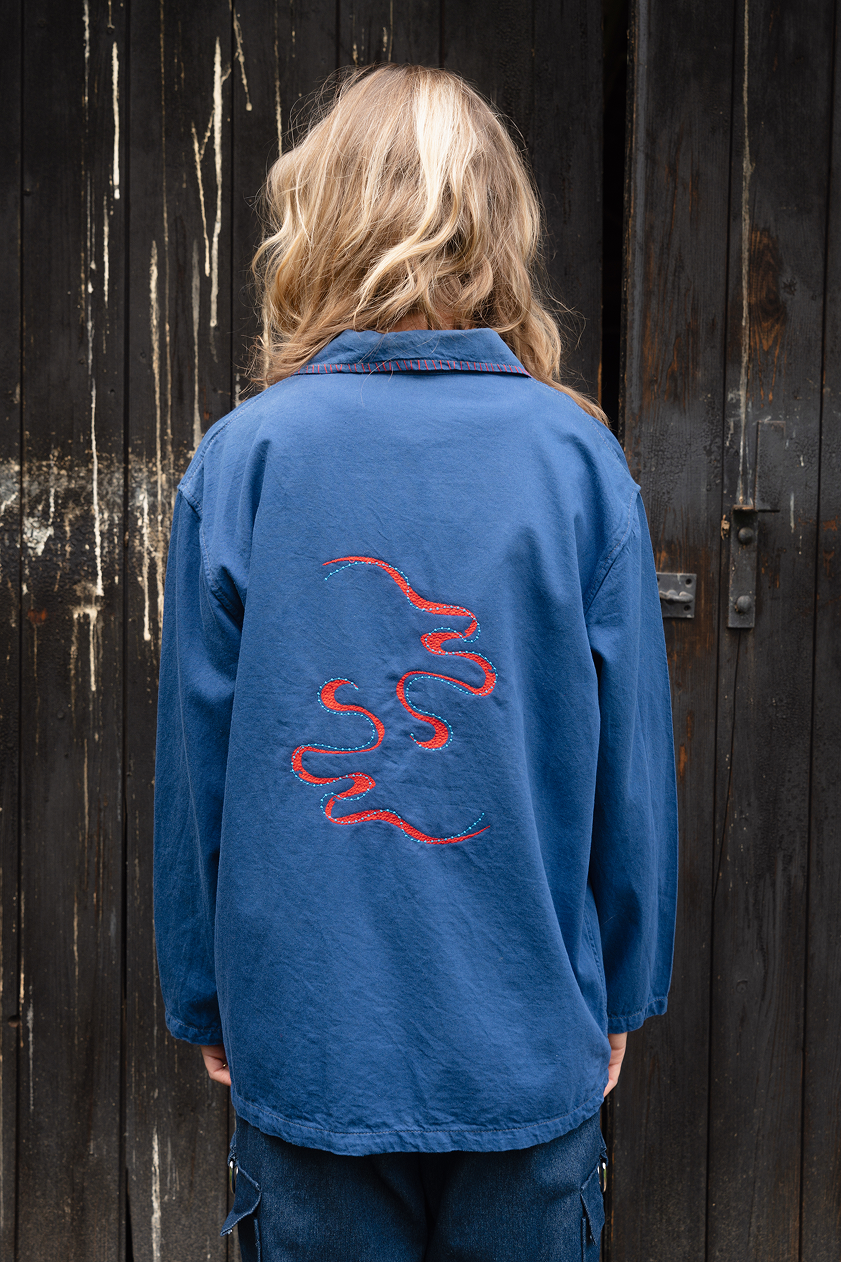 Blue Embroidered Snake Shacket