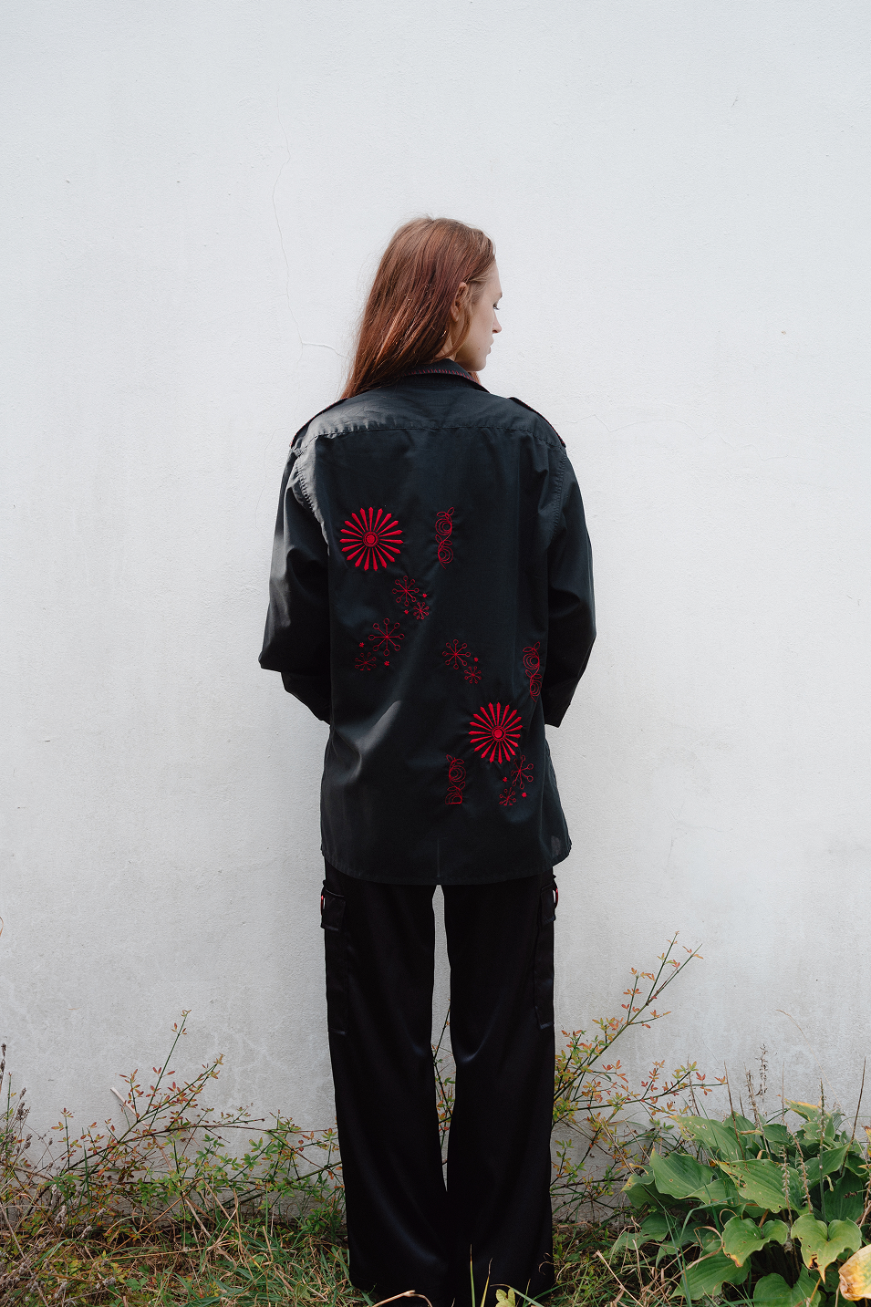 Black and Red Embroidered Shirt
