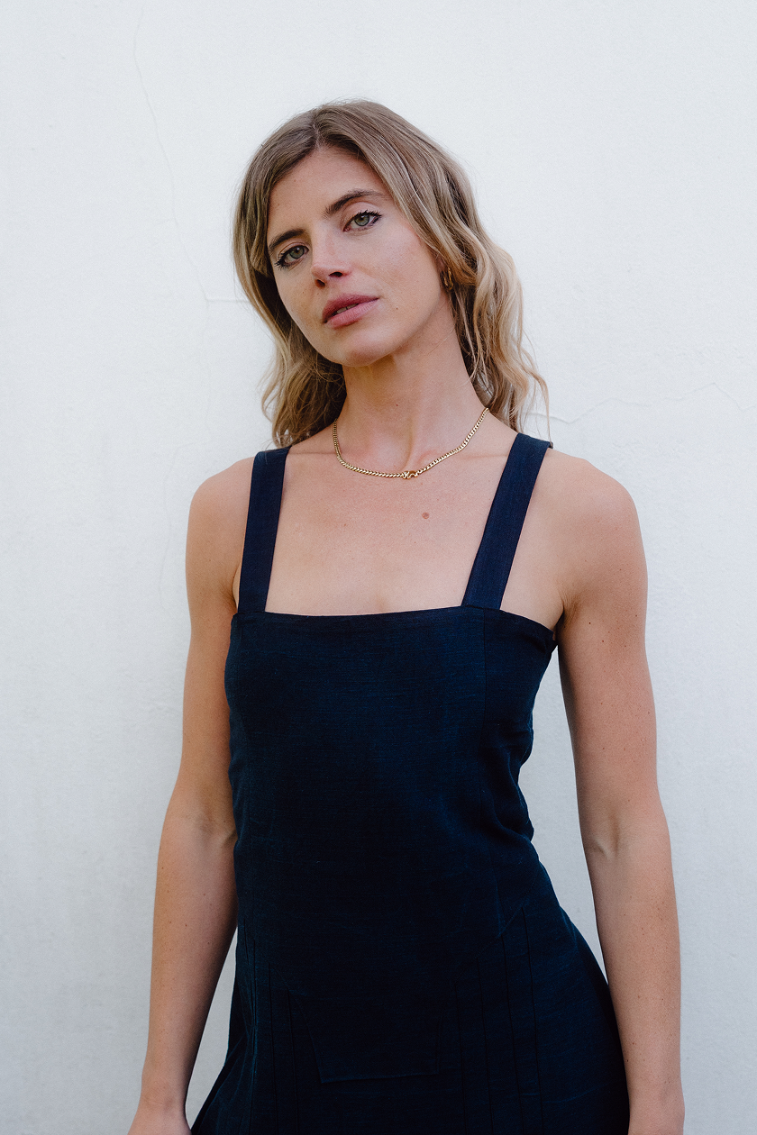 Navy Pleat Dress