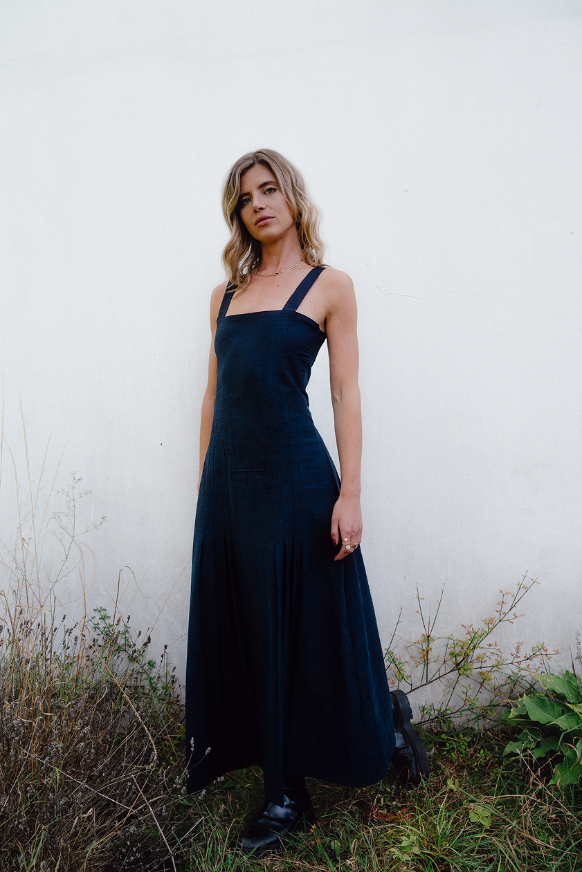 Navy Pleat Dress