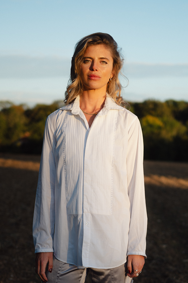 White and Blue Embroidered Shirt