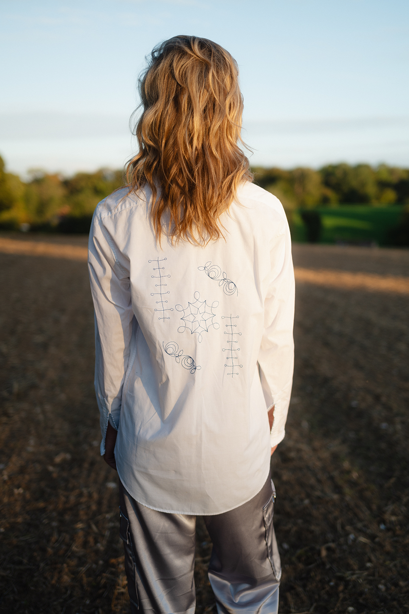 White and Blue Embroidered Shirt